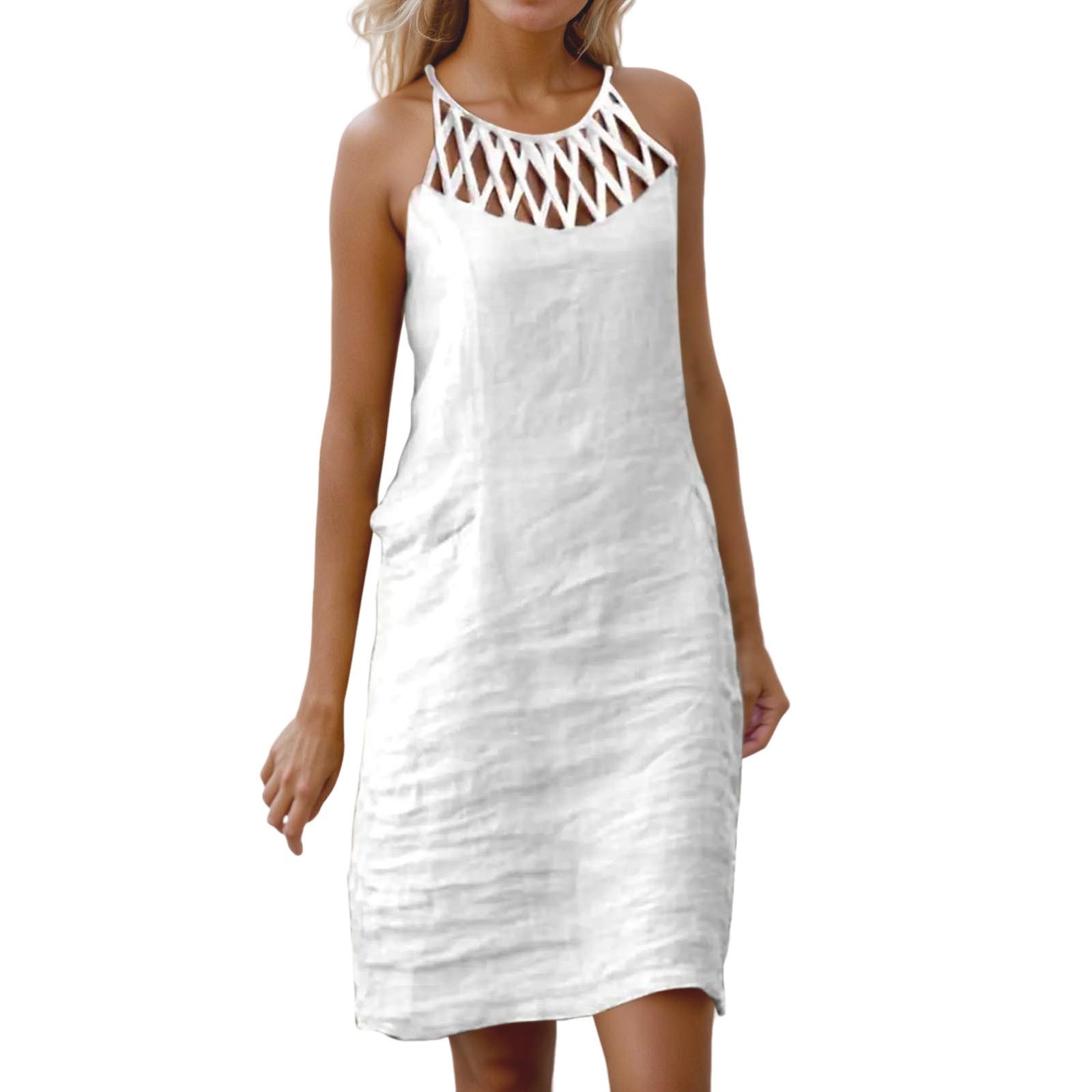 Vestido veraniego floral con cuello hueco y corte A para mujer 2025: vestido informal de playa con bolsillos